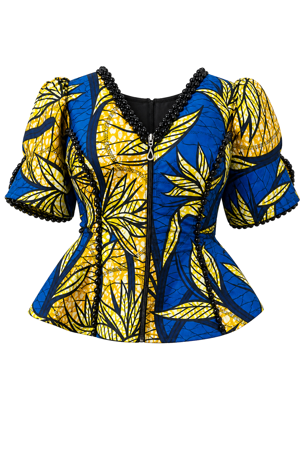 Blouse peplum bleu jaune