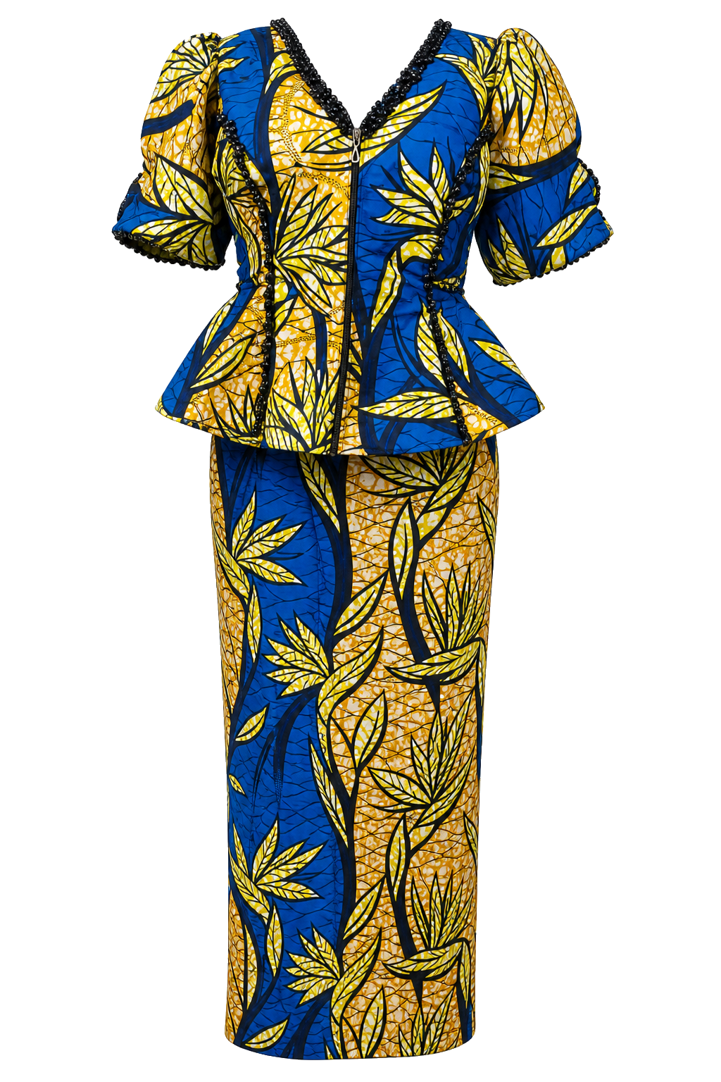 Ensemble peplum bleu jaune